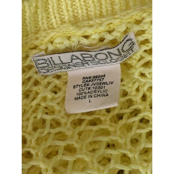 Billabong Designer Closet Large Crocheted Sweater Yellow Knit Hippie Festival - Picture 7 of 13